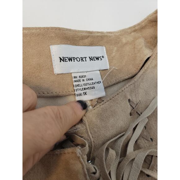 Newport News Tan Genuine Suede Fringe Coat Jacket Duster Western Boho sz 1X - Picture 15 of 16